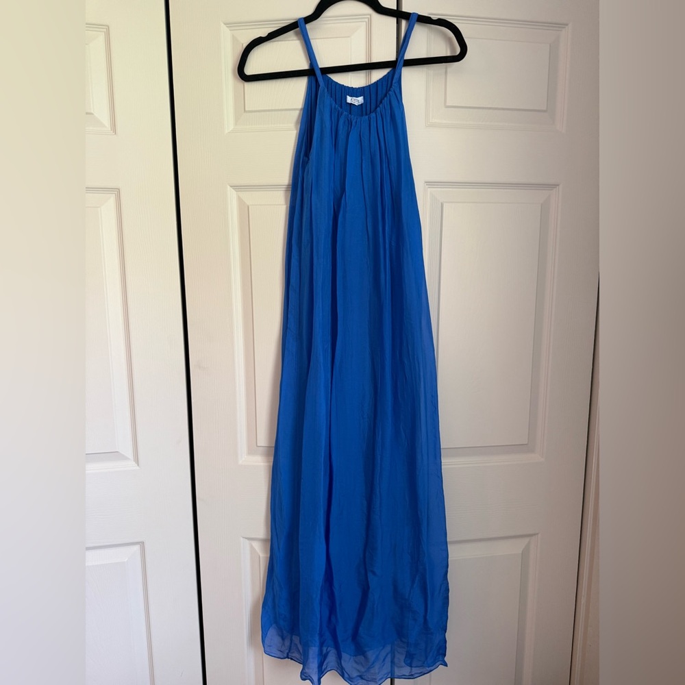 NWOT Blue Silk Maxi Dress